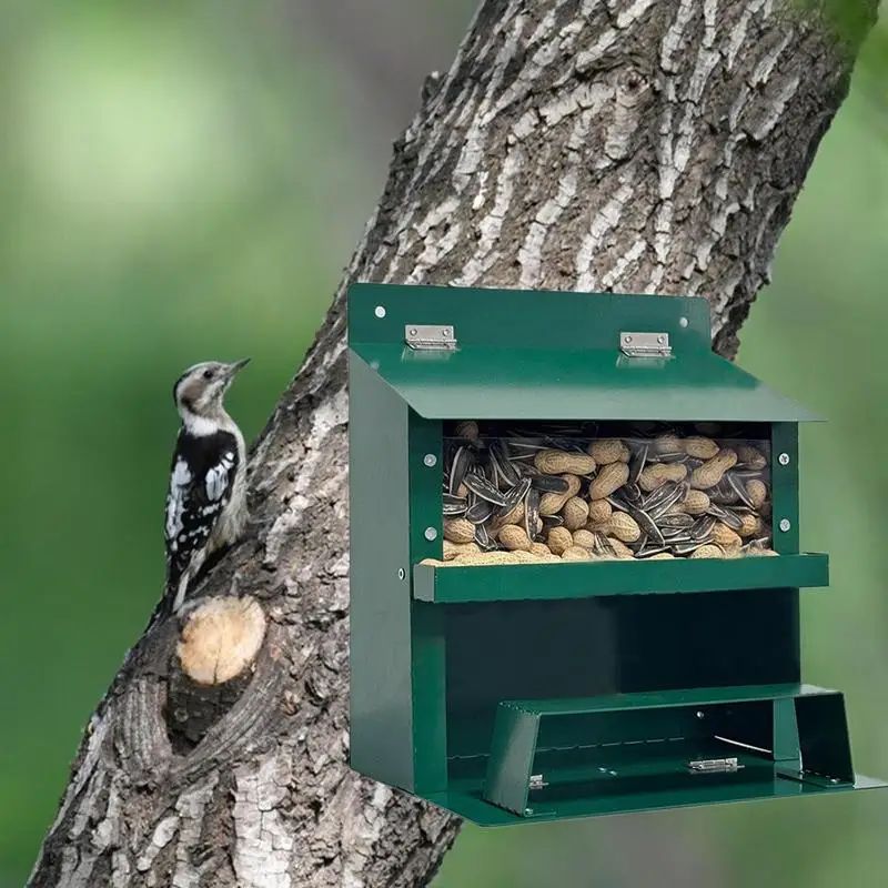 

Squirrel Table Metal House Box Feeder Weatherproof Decoration For Nature Observation Backyard Wildlife Feeding Duck Chicken