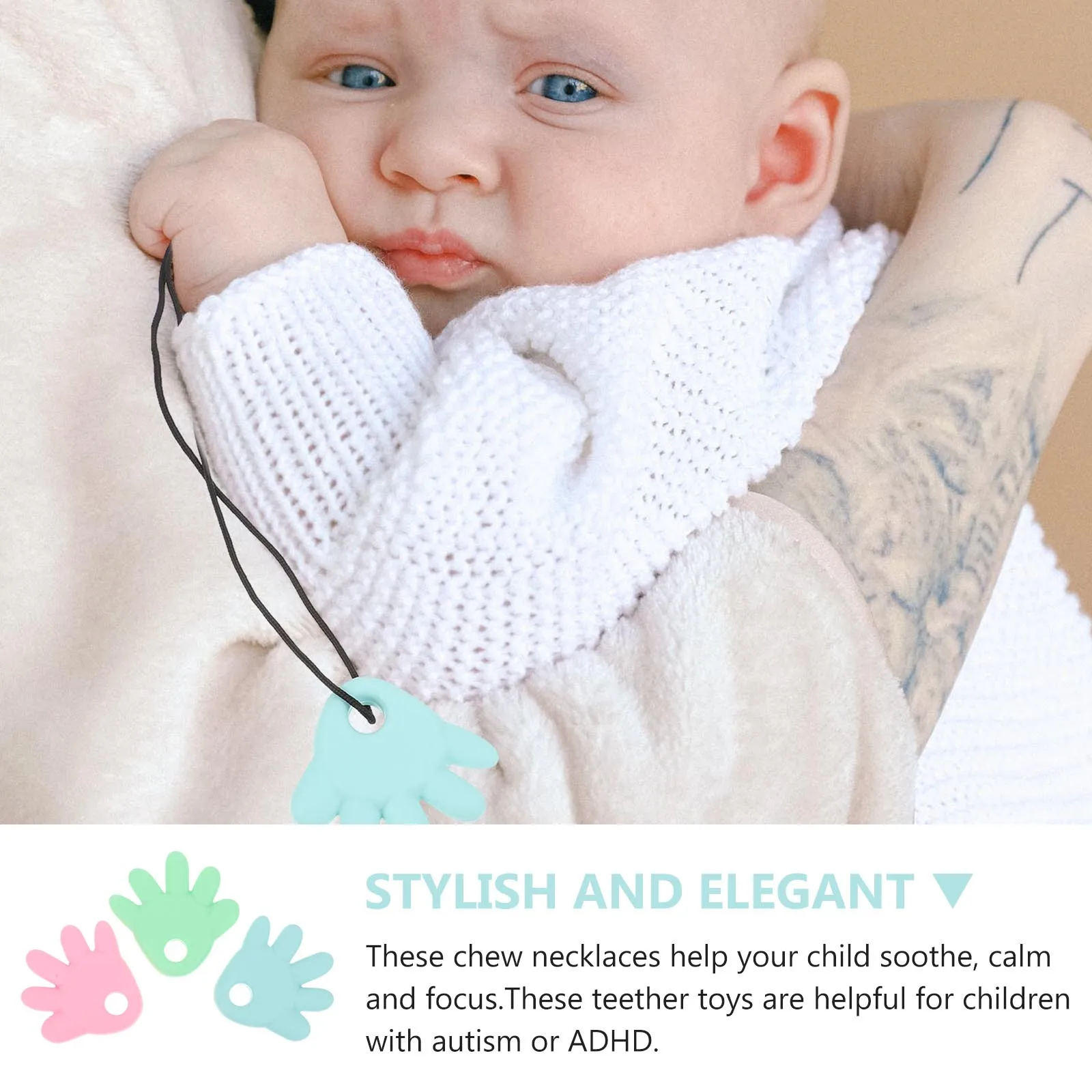 

3 шт., прорезыватель для младенцев, мультяшные жевательные ожерелья, силиконовые подвески премиум-класса, успокаивающий фокус, успокаивающий, жевательный, образовательный, жевательный