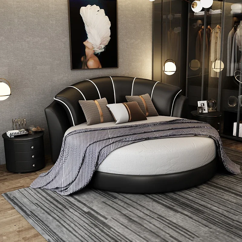 

Design Luxury Modern Double Bed Leather King Princess Adults Queen Round Bed Loft White Letto Matrimoniale Home Furniture