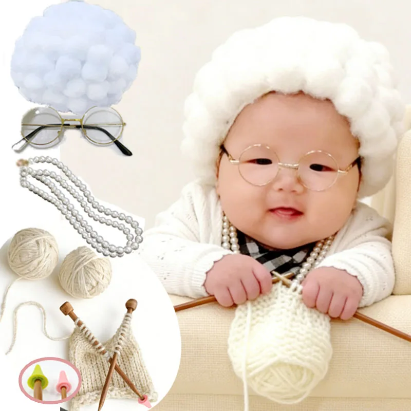 

Набор для фотосессии новорожденных на 100-й день: 9 предметов - винтажный вязаный парик, очки, реквизит для фотосессии в стиле бабушки