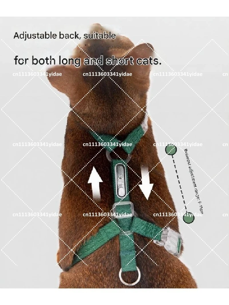 Free exploration cat chest harness set with adjustable I-shaped anti slip cat traction rope