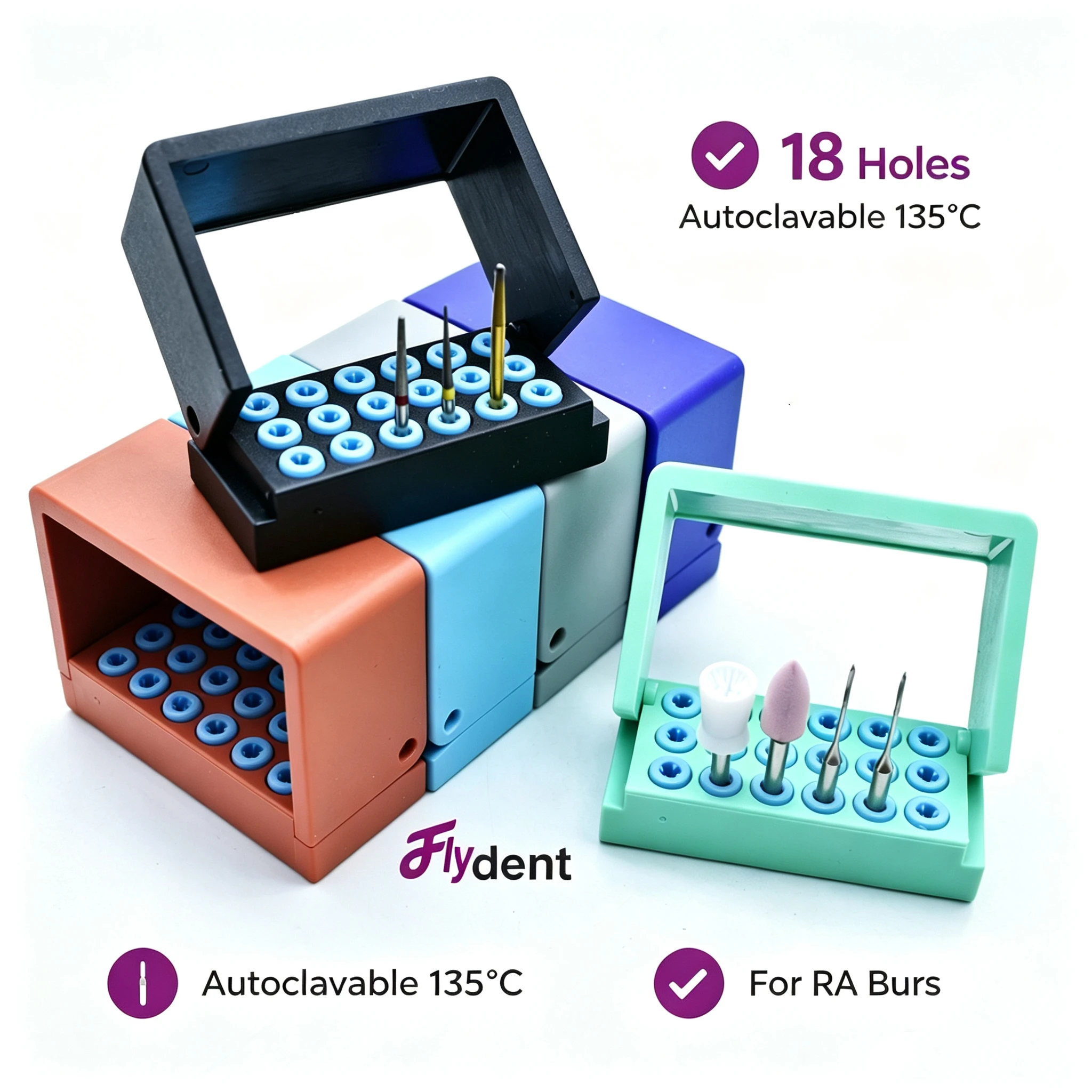 Dental 18 Holes Endo Files Holder Plastic Bur Holder Case Autoclavable For Dentist Burs Drill Stand Block Disinfection Box