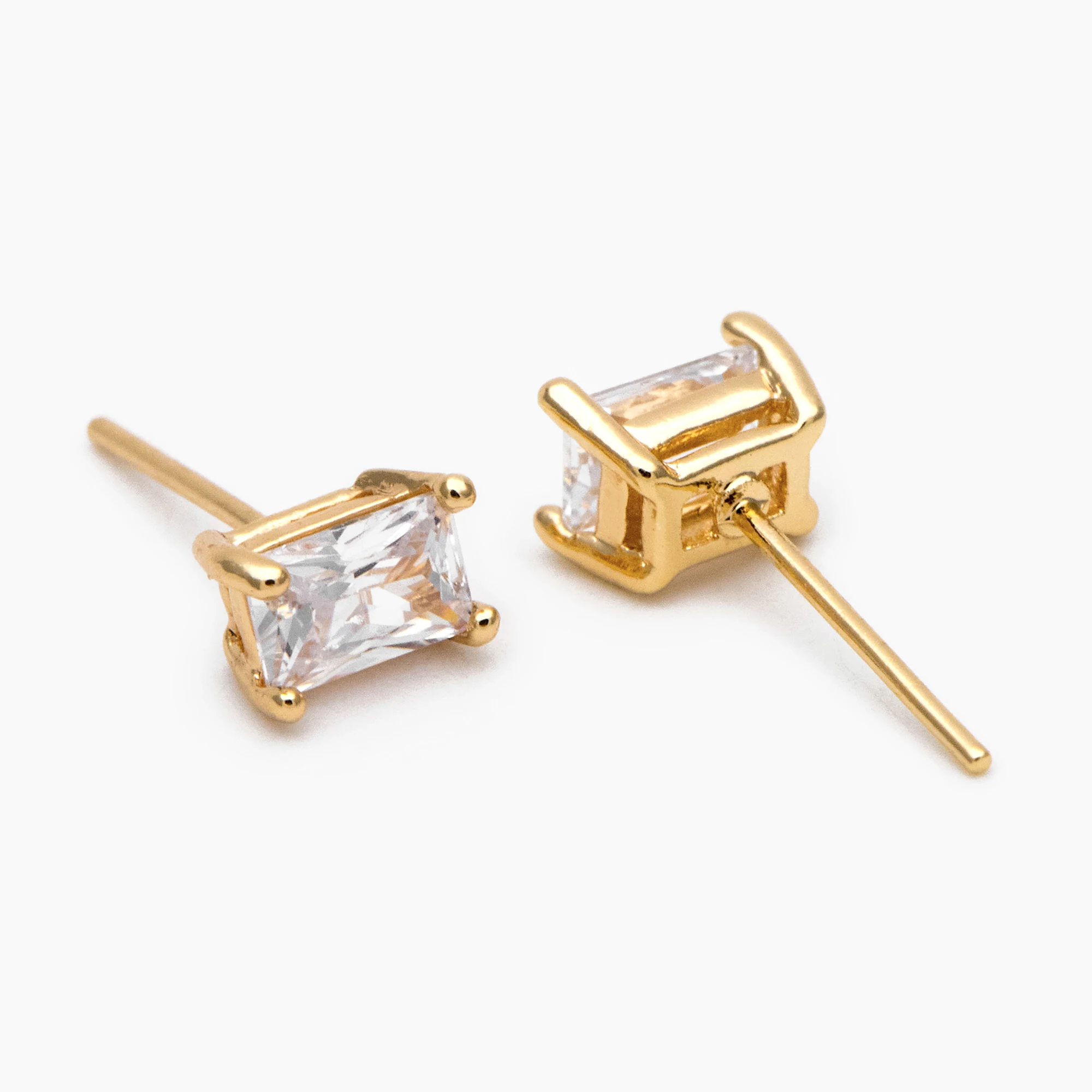 10pcs CZ Paved Rectangle Earring Studs, 18K Gold/ Silver Plated Brass Ear Posts, Geometric Earring Findings (#GB-2618)