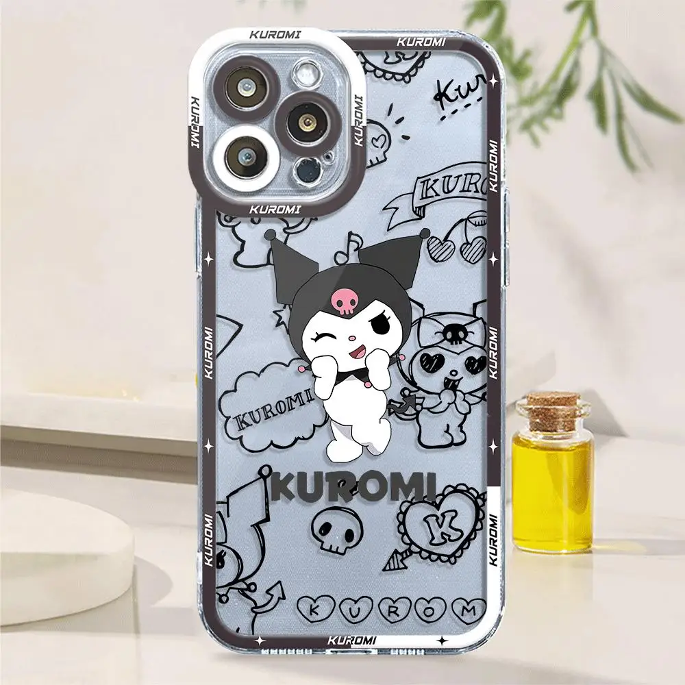 Cute Cartoon Kuromi Melody Phone Case for iPhone 13 Pro Max 15 7 8 Plus 11 Pro XS Max 14 Plus XR X 12 Mini Clear Cover image 5