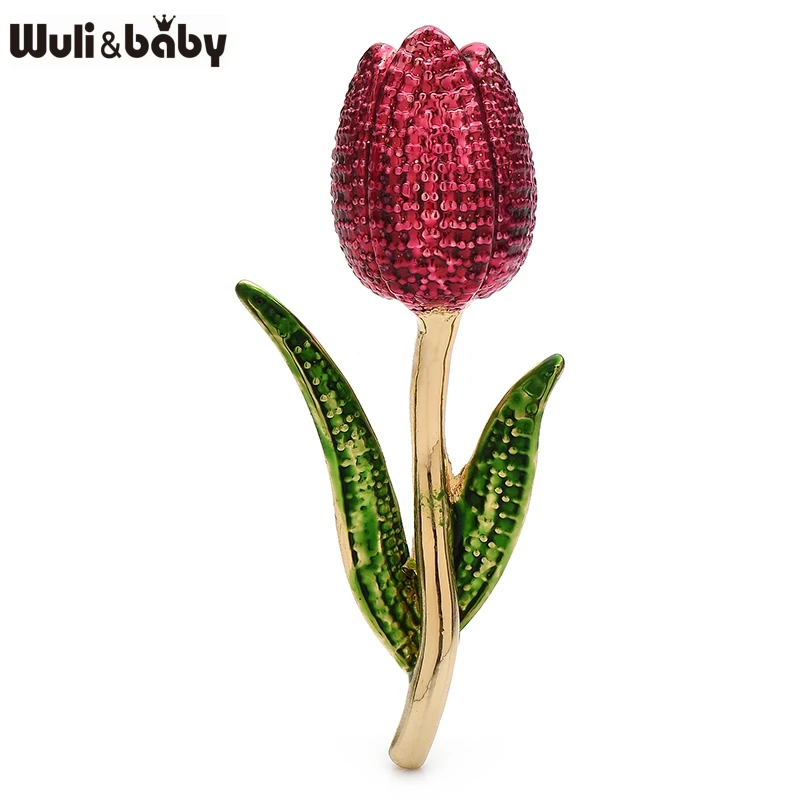Wuli&baby Enamel Tulip Flower Brooches Pins For Women Lady 2-color Pretty Plants Party Office Brooch Pins Gifts