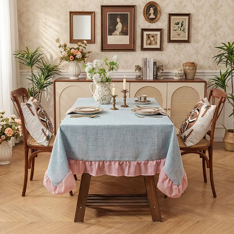Jacquard Table Cloth Cotton Linen Rectangular Countertop Protective Table Mat Lotus Leaf Edge Dining Party Decor Table Towel