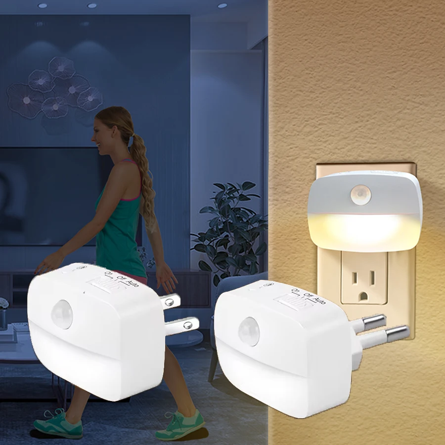 EU US Socket Led Night Light z czujnikiem ruchu AC 85-265V PIR Human Induction Lamp 3 Colors Plug in Wall for Bedroom Hallway
