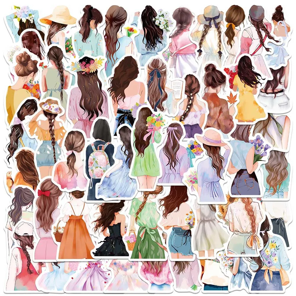 10/50pcs Romantic Fashion Girl Decorative Waterproof Stickers Girl Wreath Stickers Cute Scrapbooking Label Diary Art Journal