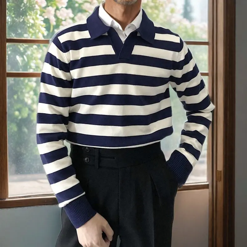 

Осень-зима классический ленивый Sle Color Blo горизонтальные полоски вязаный свитер мужской повседневный простой теплый свитер с воротником на голову