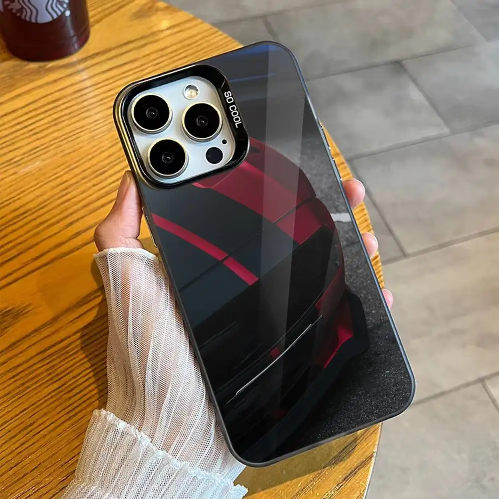 حافظة هاتف رائعة للسيارة S-Sports C لهاتف آيفون 16 17 15 14 12 13 Pro Max غطاء مقاوم للصدمات باللون الأسود