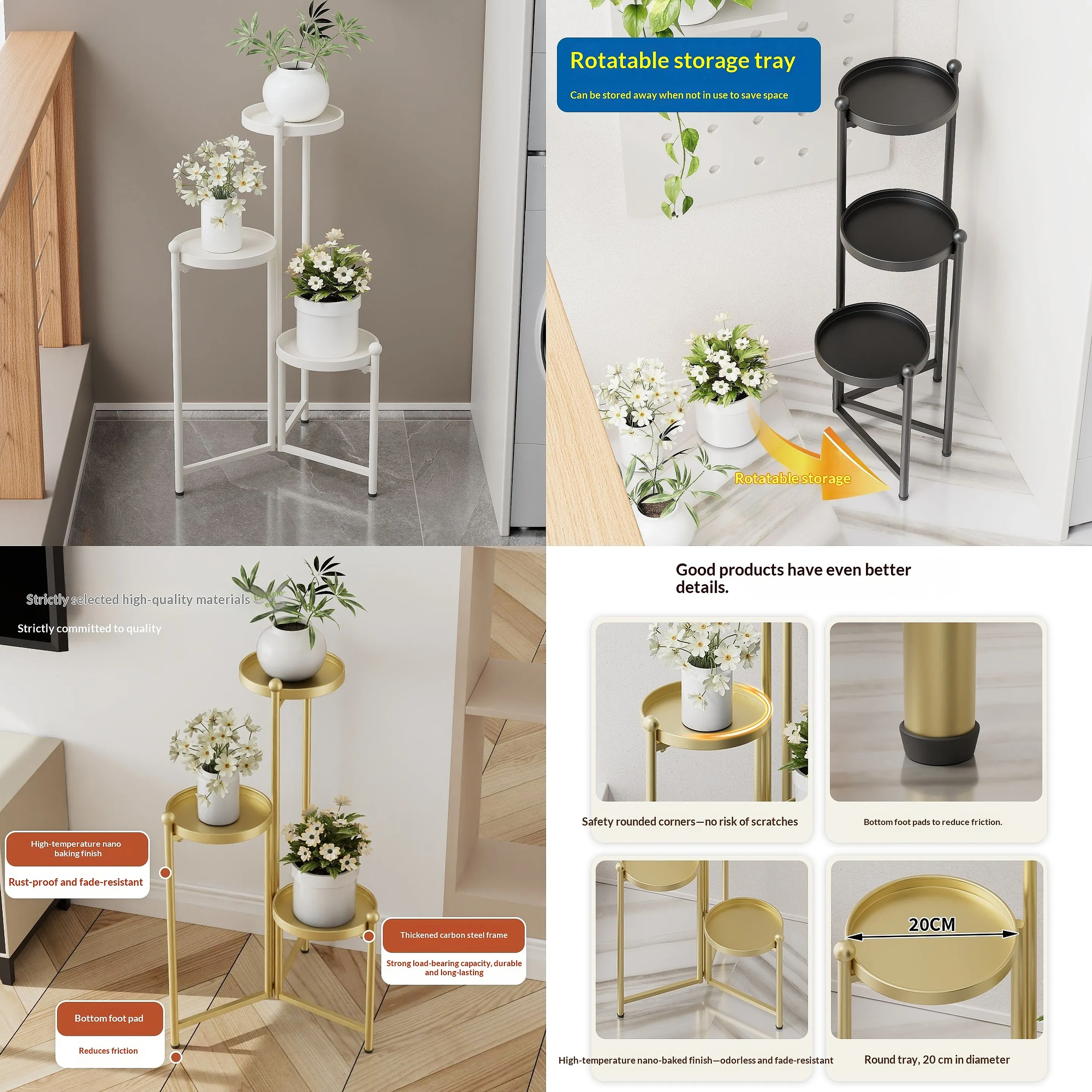 Rotating Indoor Plant Stand Multi-Tier Floor Flower Rack Space Saving for Balcony Home Plant Shelf Plant Stands Indoor