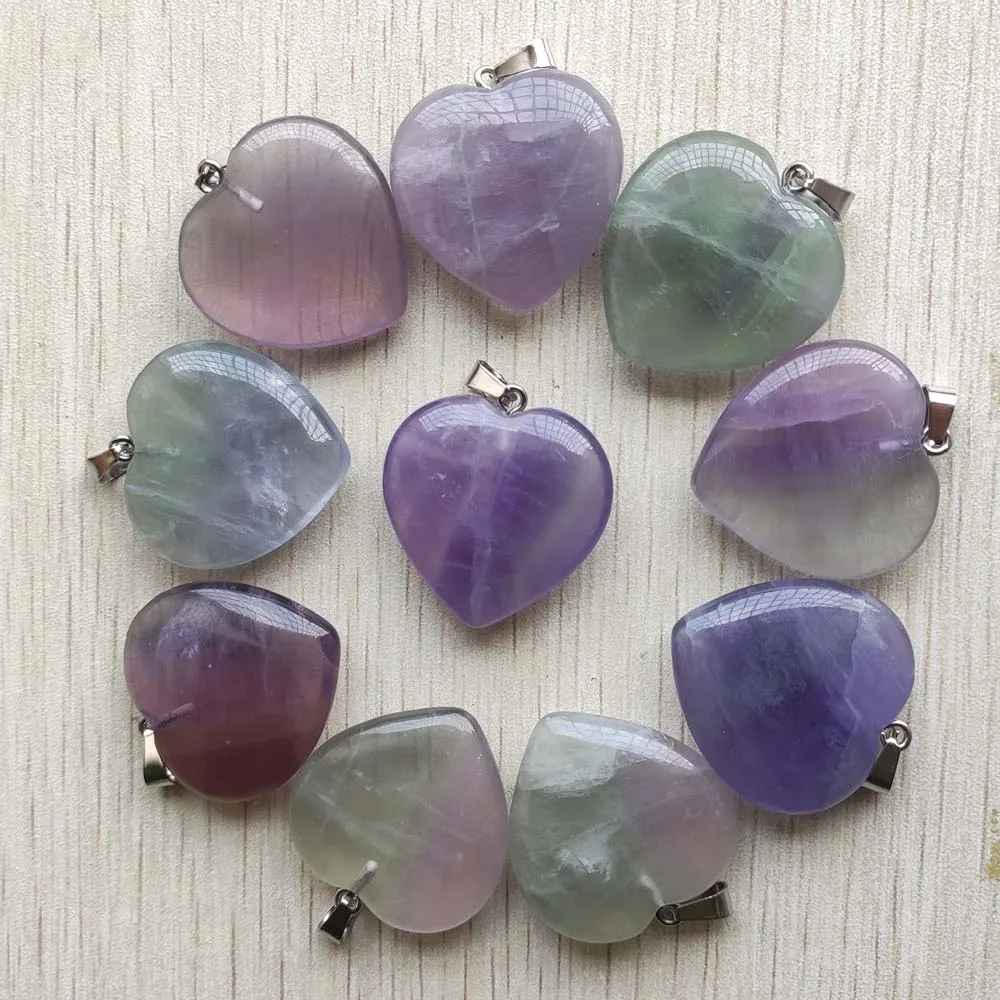 

Fashion beautiful Natural colorfull fluorite stone heart shape pendants healing jewelry 30mm Wholesale 10pcs/lot free shipping