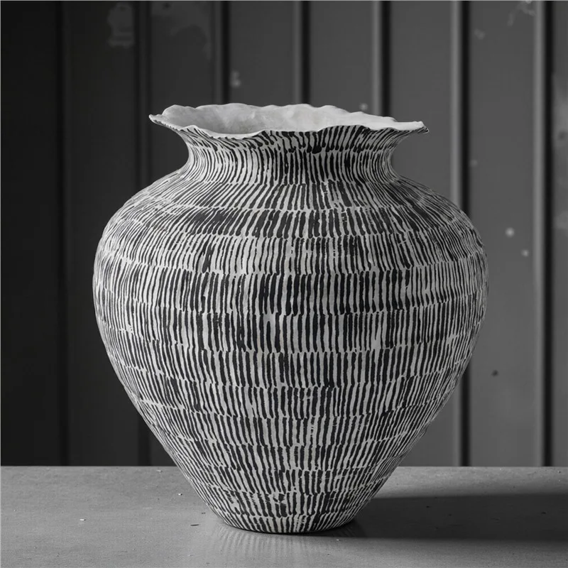 Big belly vase high-end sense wabi-sabi  ceramic  ware light luxury Chinese retro flower arrangement home decoration ornament