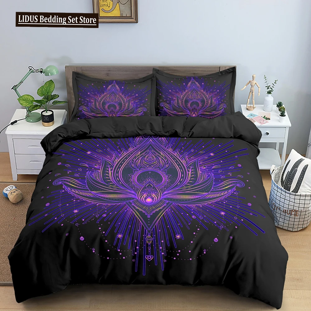 

Lotus Duvet Cover Set Queen King Size 3D Print Boho Luxury Polyester Quilt Covers Bohemian Style Bed Clothes For Kid Bedding Set