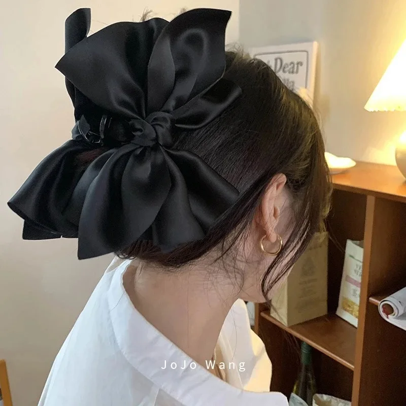 Large Bow Hair Claw Clip New Trendy Solid Color Black Hair Shark Grab Clip Hair Style Tools Hair Accessories for Women Girl
