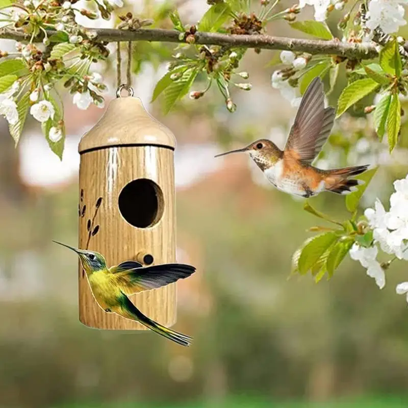 Humming Bird Houses 3X Wooden Hummingbird Breeding Nest Bird Hut Breeding Cave For Garden Yard Balcony Porch Tree Trunk