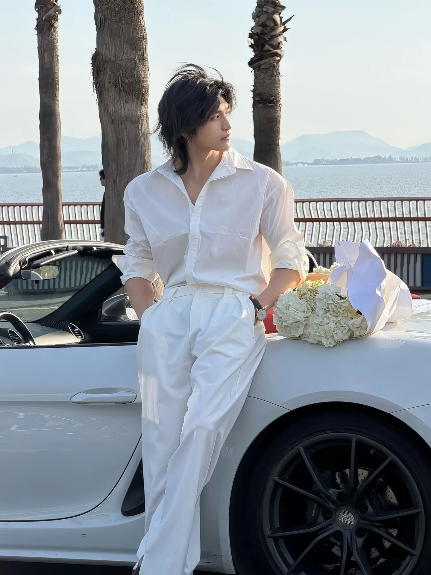 

White Linen Shirt Set Lightweight Summer Men's Casual Sportswear Long Sleeve Cotton 50% Lyocell 50% Fabric Teenagers Suitable