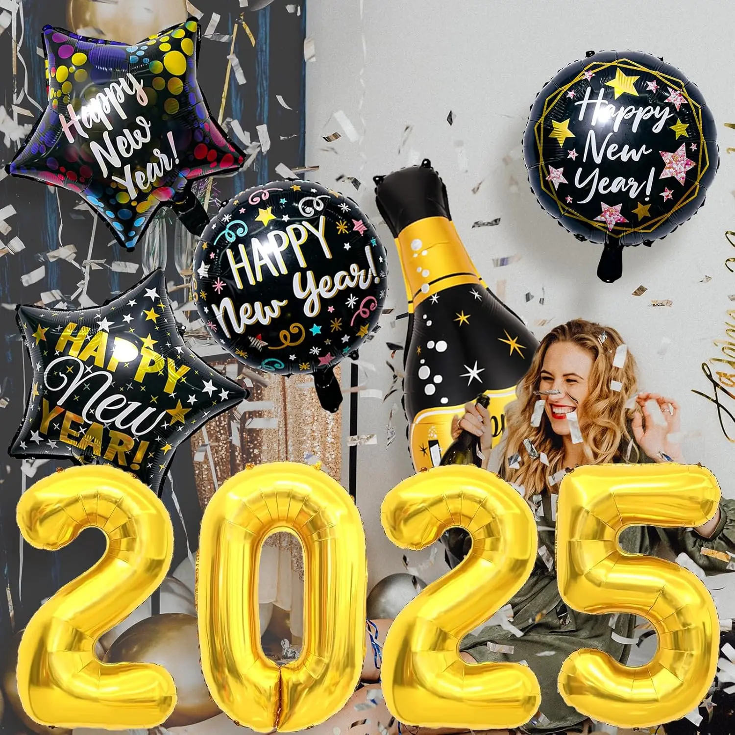 2024 New Year Party Supplies -9 Happy New Year Decorations 2025 Aluminum Foil Balloon NYE Party Decoration Set