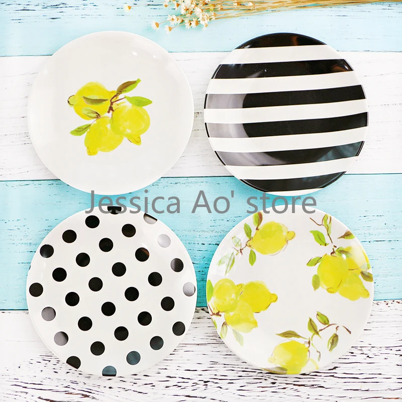 

4pcs 15cm Plastic Melamine Plates Anti Shock Dots Strip Modern Colored Christmas Dessert Plate Dishes and Plates Sets