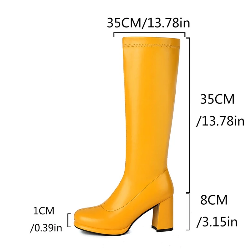 

ORCHA LISA Fashion shoes Women's Knee High Boots Round Toe 8cm Block Heel 1cm Platform Patent Leather Big Size 48-49 Dating