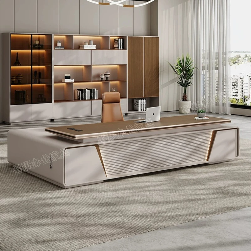 Luxury Two‑Tone L‑Shape Executive Boss Desk Large Modern Manager Office Table for Chairman Director Business Workspace furniture