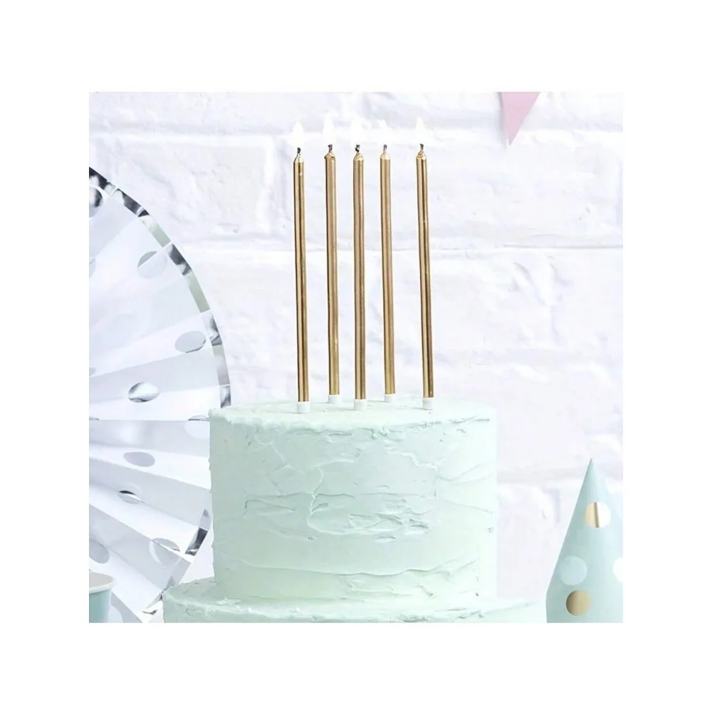 6 Pieces Metallic Candle Long Green Candle Birthday Candles with Holder Cake Candles for Wedding Birthday Party Decoration