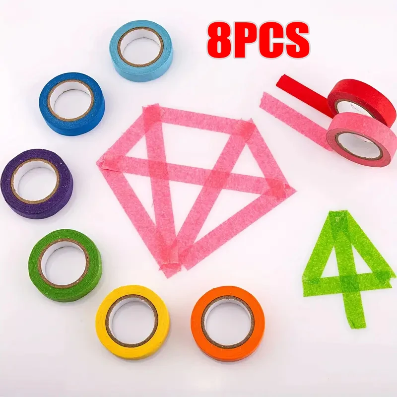 8 لفات من شريطٌ لاصق ملون للرسامين الملونين، أشرطة ملصقات فنية ملونة بألوان قوس قزح للحرف اليدوية المتحركة في الفصول الدراسية