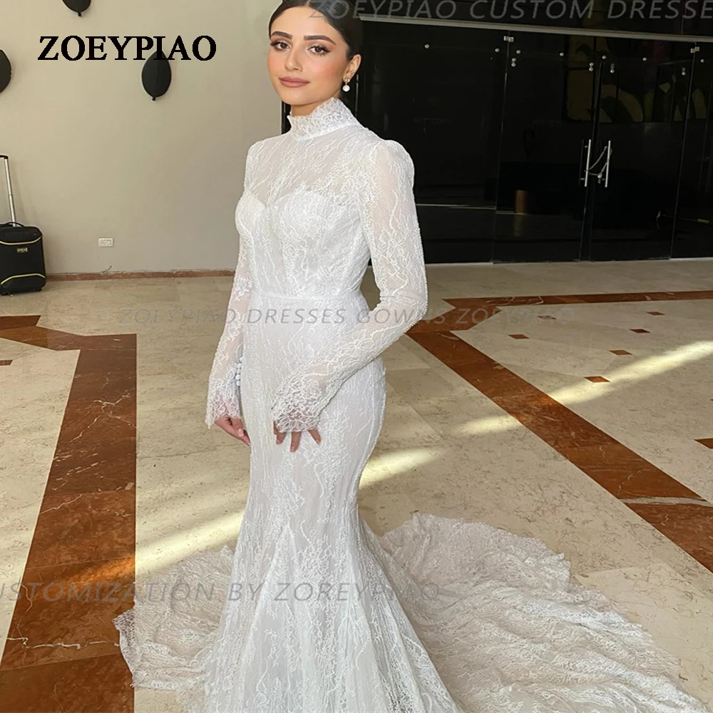 

Elegant Long Sleeves Mermaid Princess Wedding Dress for Women High Neck Princess Evening Gowns Vestido de Novia Custom Made