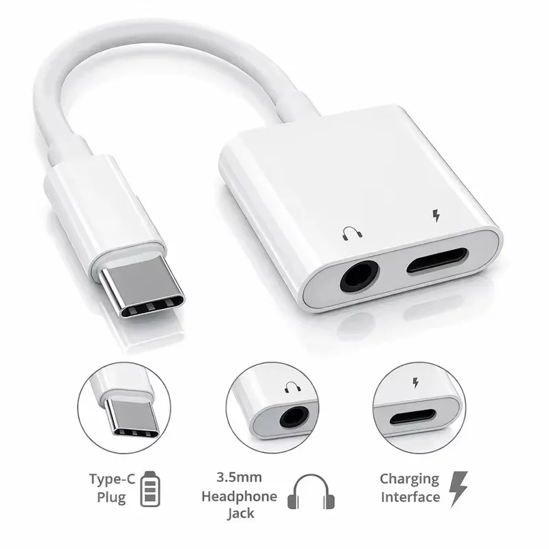 1/2/4/6pcs 2-in-1 Audio Adapter USB C Type-C Charging 3.5mm Aux Cable For Samsung Xiaomi Huawei Wired Headphones Connector