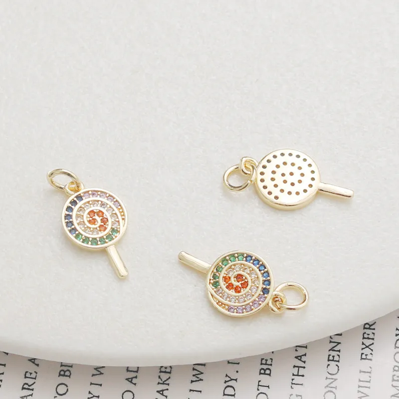 14K Gold-plated Zircon Bell Small Pendant Waist Drum Lollipop Necklace Pendant Bead Diy Jewelry Accessories