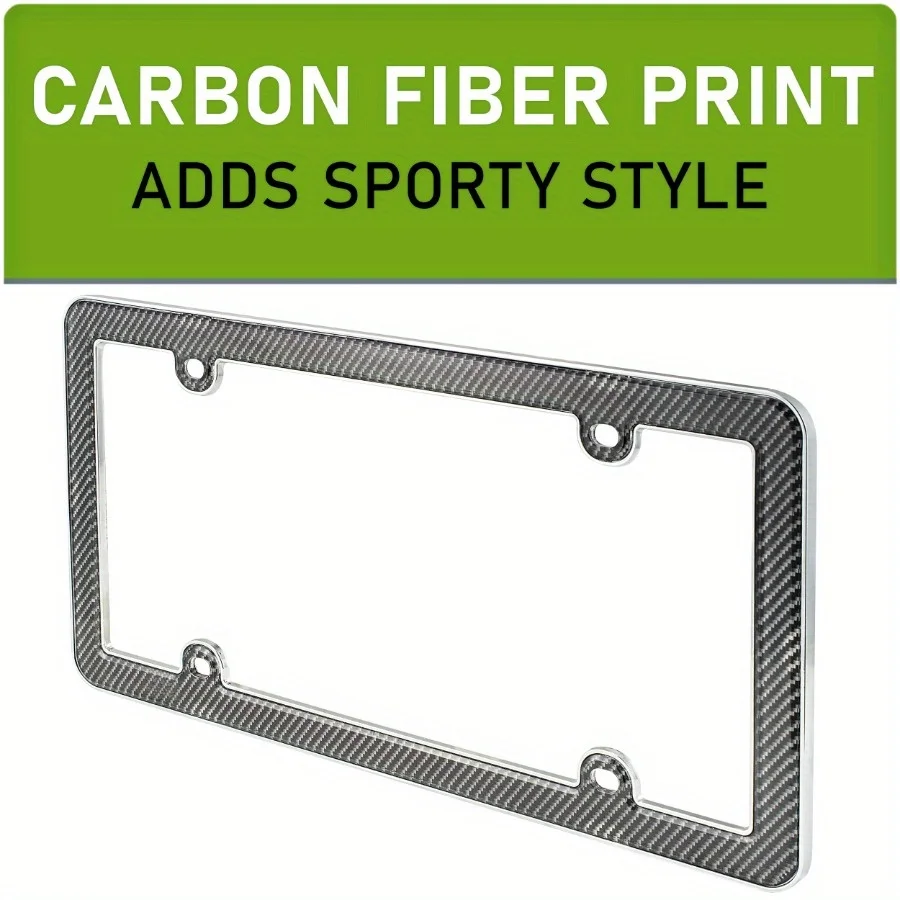 إطار لوحة ترخيص من ألياف الكربون باللون الأسود، قاعدة من سبائك الزنك الكروم مع حواف من ألياف الكربون، سهلة التركيب، قوية ومتينة