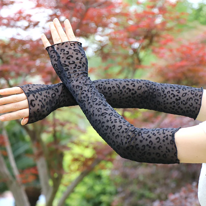 

Sexy Long Thin Leopard Half Finger High Elasticity Lace Mesh Arm Sleeve Mitten Summer Women UV Sunscreen Driving Sun Glove M35