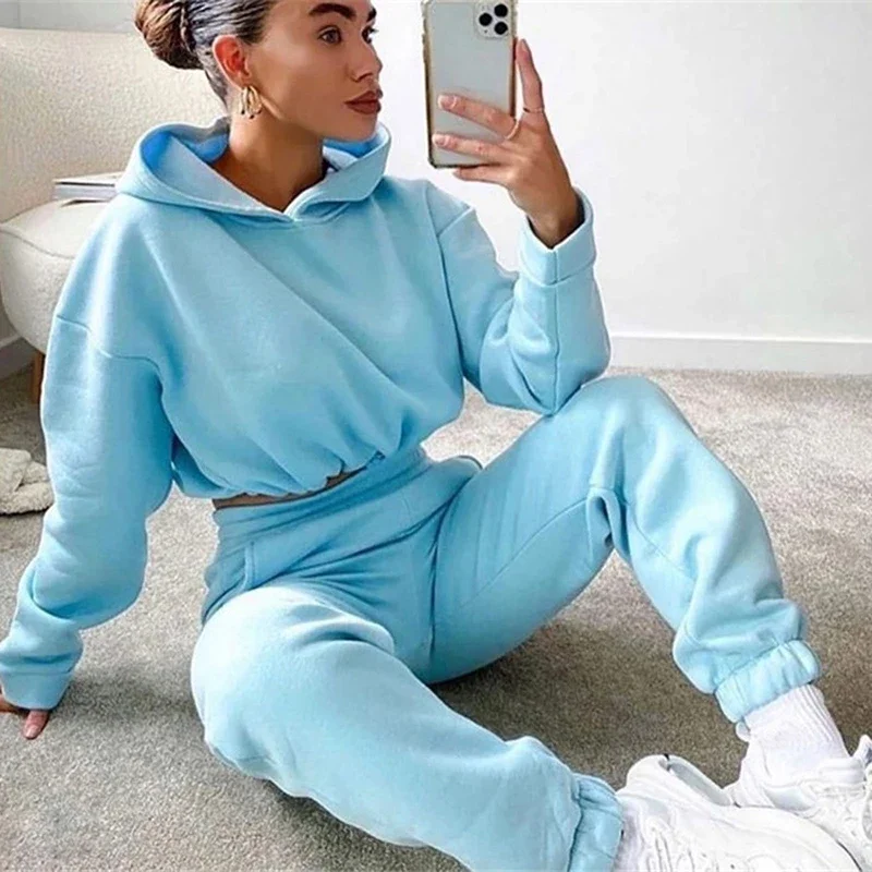 2025 herbst Winter Frauen Sweatshirt Set Einfarbig Casual Einfache Mit Kapuze 2-teiliges Outfit Set Mode Gym Jogging Frau Hose Sets