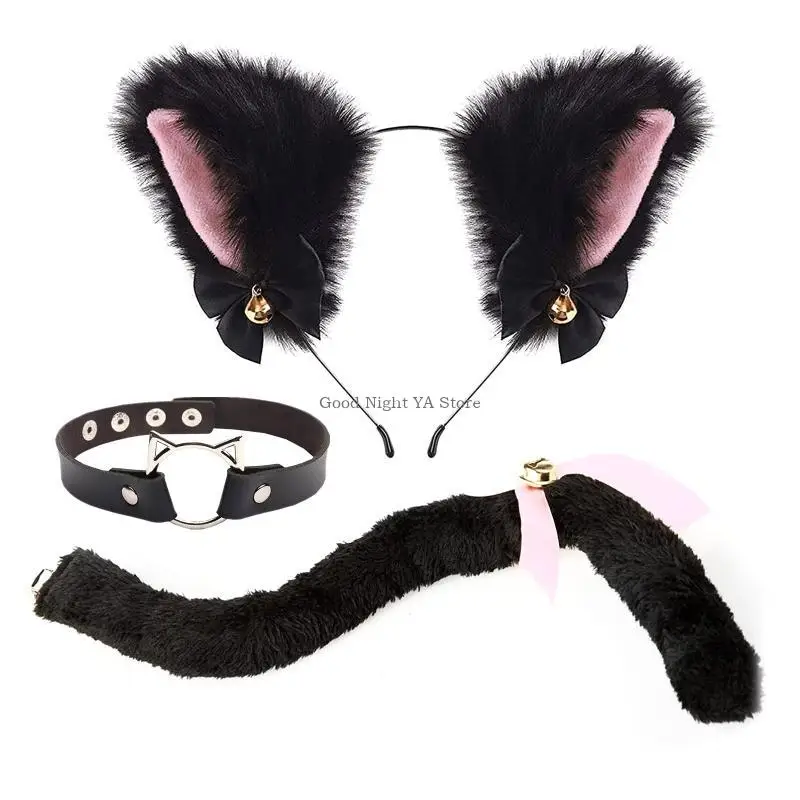 2/3 ชิ้นสำหรับแมวชุดเครื่องแต่งกายสำหรับแมวหูแถบคาดศีรษะหางChokerสำหรับผู้ใหญ่ฮาโลวีนคริสต์มาสสัตว์คอสเพลย์อุปกรณ์เสริมG