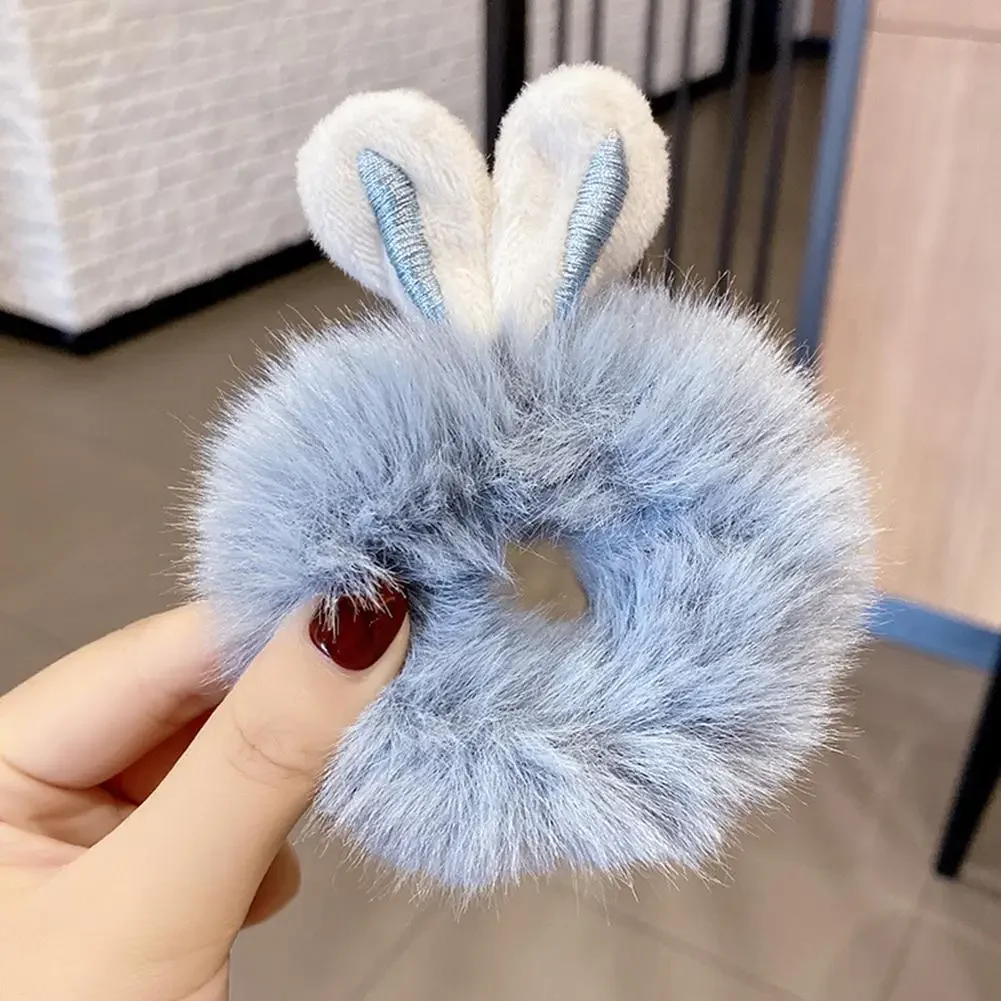 2024 Fashion Elastic Hair Rabbit Ear Hair Korean New Rabbit Ears Plush Scrunchies Imitation Rabbit Fur Hair Band Ponytail Holder