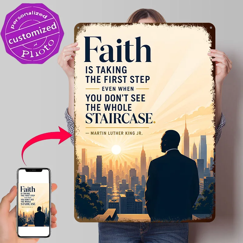 Martin Luther King Jr. Quote About Faith 3D Texture Printed Poster Custom Vintage Metal Tin Plate Sign for Wall Art Room Decor