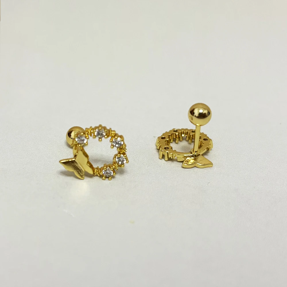 Leuke Koperen Zirkoon Cirkel Vlinder Stud Oorbel Vrouwen Goud Kleur Staal Helix Bar Oorkraakbeen Piercing Manchet Sieraden Groothandel