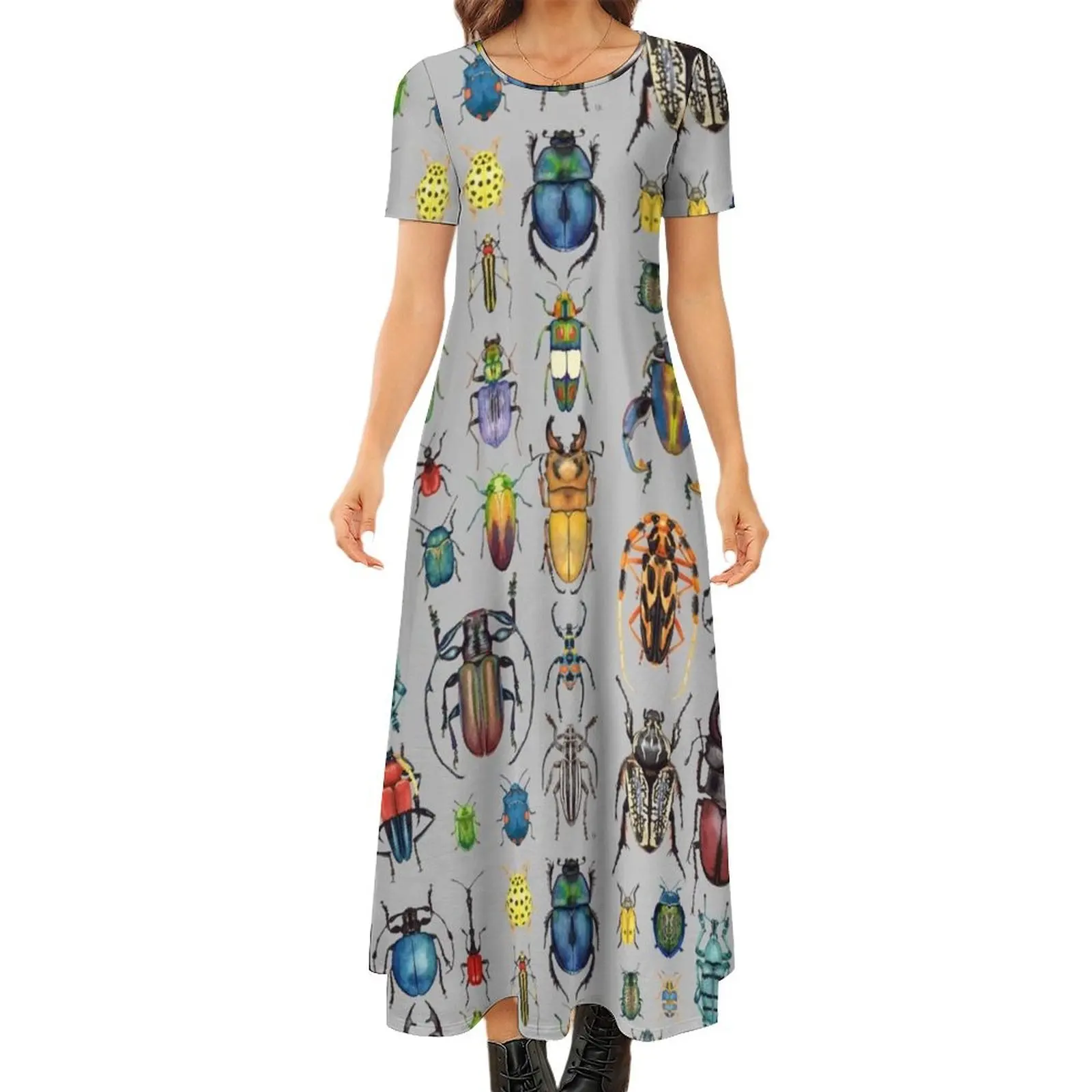 

Beetle Collection Round Neck Short Sleeve Dress Summer women"s clothing women"s clothing trend 2024