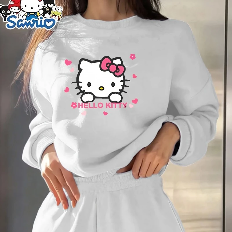 

Ladies' Autumn/Winter Sanrio Cute KUROMI Print Round Neck Sweatshirt Lining for Warmth & Comfort Casual Soft All-Season