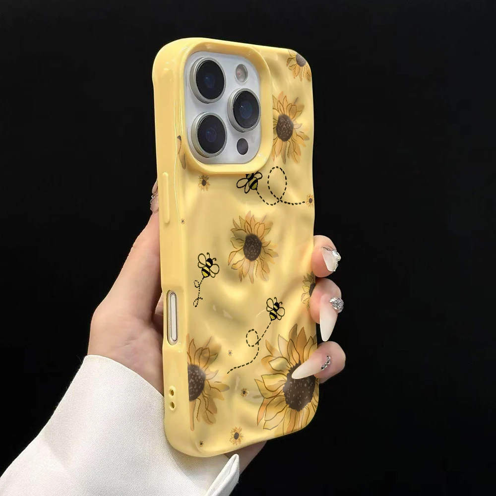 Sonnenblumen-Kunstmuster Handyhülle für iPhone 17 16 15 14 13 12 11 Pro Max 14 Plus 17Air Falten-Wellen Weiche Silikonhülle – Detail 11