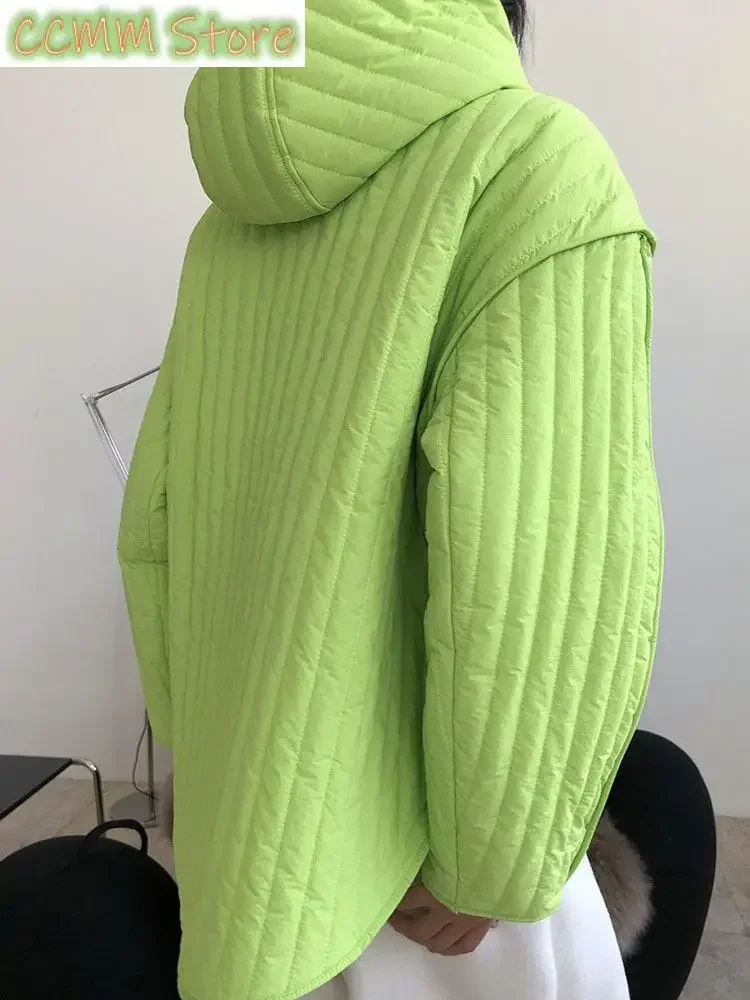 Hooded Green Big Size Cotton-padded Coat Long Sleeve Loose Fit Women Parkas Fashion Tide New Autumn Winter