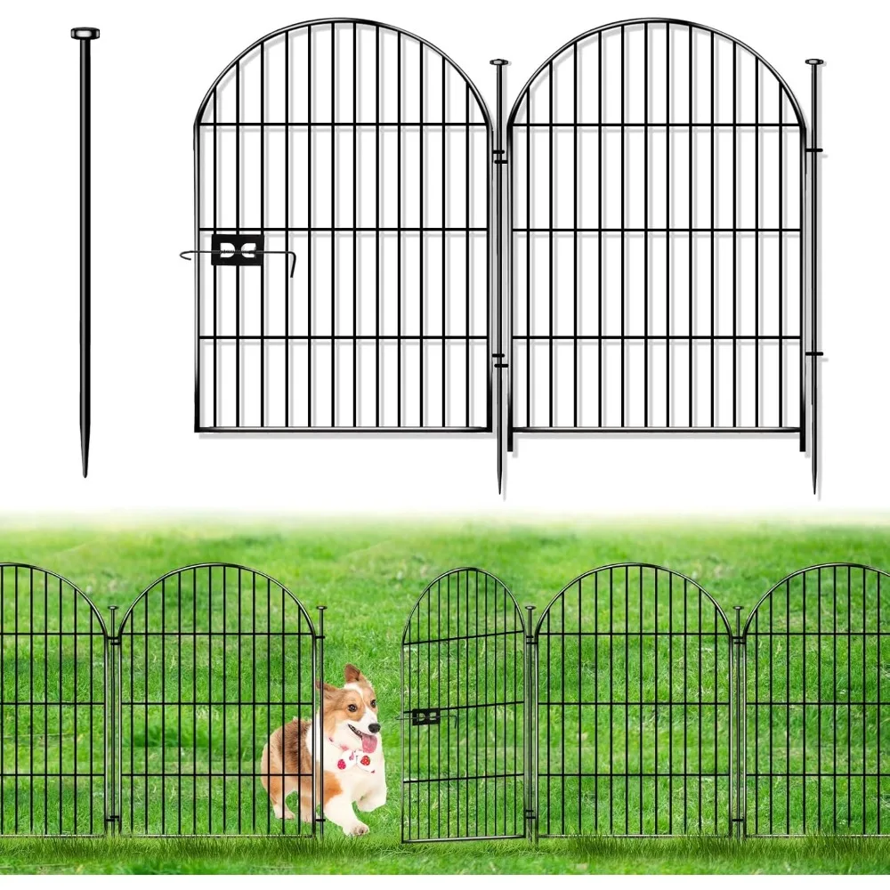 Garden Fence Animal Barrier with Gate 36 in(H)×32 Ft(L) 14 Panels,Rustproof Metal Wire Tall Fencing Border for Dogs Rabbits