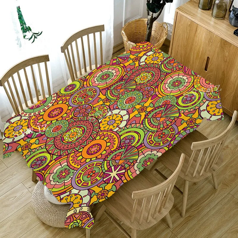 Moroccan Colorful Circle Flower Waterproof Tablecloth Outdoor Picnic Party Rectangular Tablecloth Restaurant Kitchen Accessories