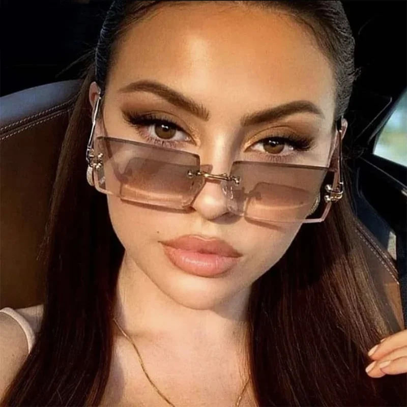 

Квадратные Солнцезащитные очки, женские брендовые дизайнерские модные женские солнцезащитные очки с режущими линзами, женские очки без оправы