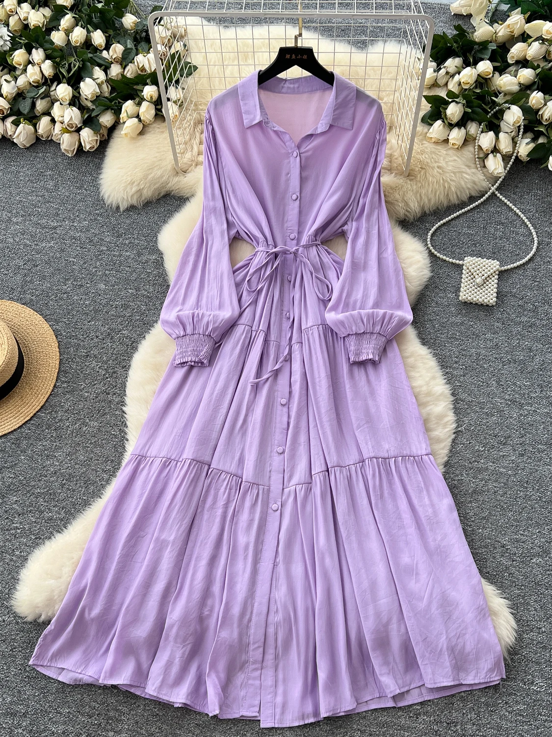 กระโปรงทรงเอเอวสูงสไตล์เกาหลี ผูกเอว ผ้าบางเบา สำหรับผู้หญิง ฤดูร้อน รุ่น Fairy T Long Dr