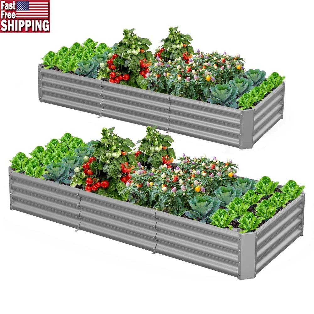 

2 Pack Metal Galvanized Raised Garden Bed Planter Box Open Bottom Durable Easy Assembly Vegetables Flowers Outdoor Use