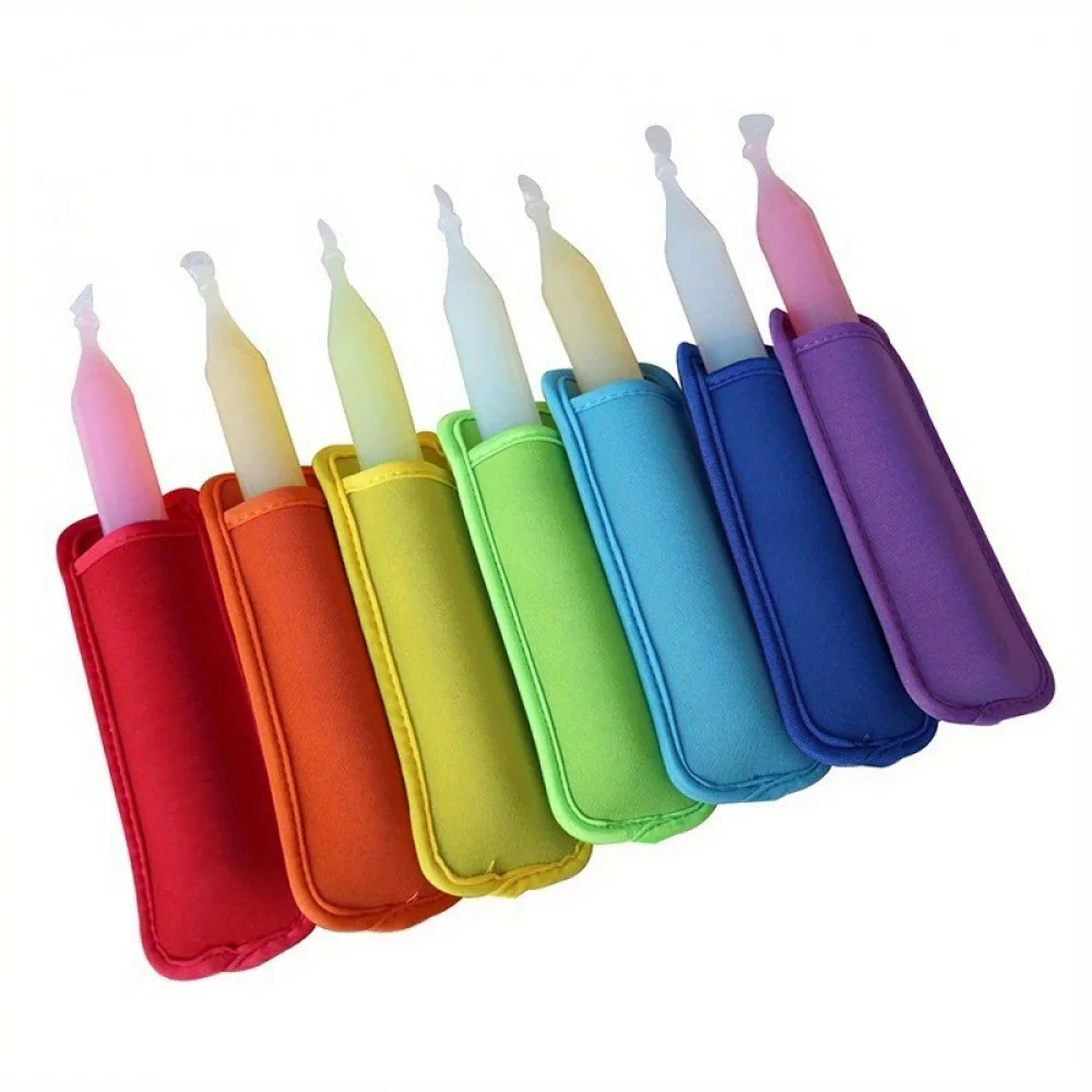 6Pcs 6 Colors Reusable Popsicle Sleeves Anti-freeze Ice Pop Stick Protector Covers Freezer Safe Ice Cream Holders