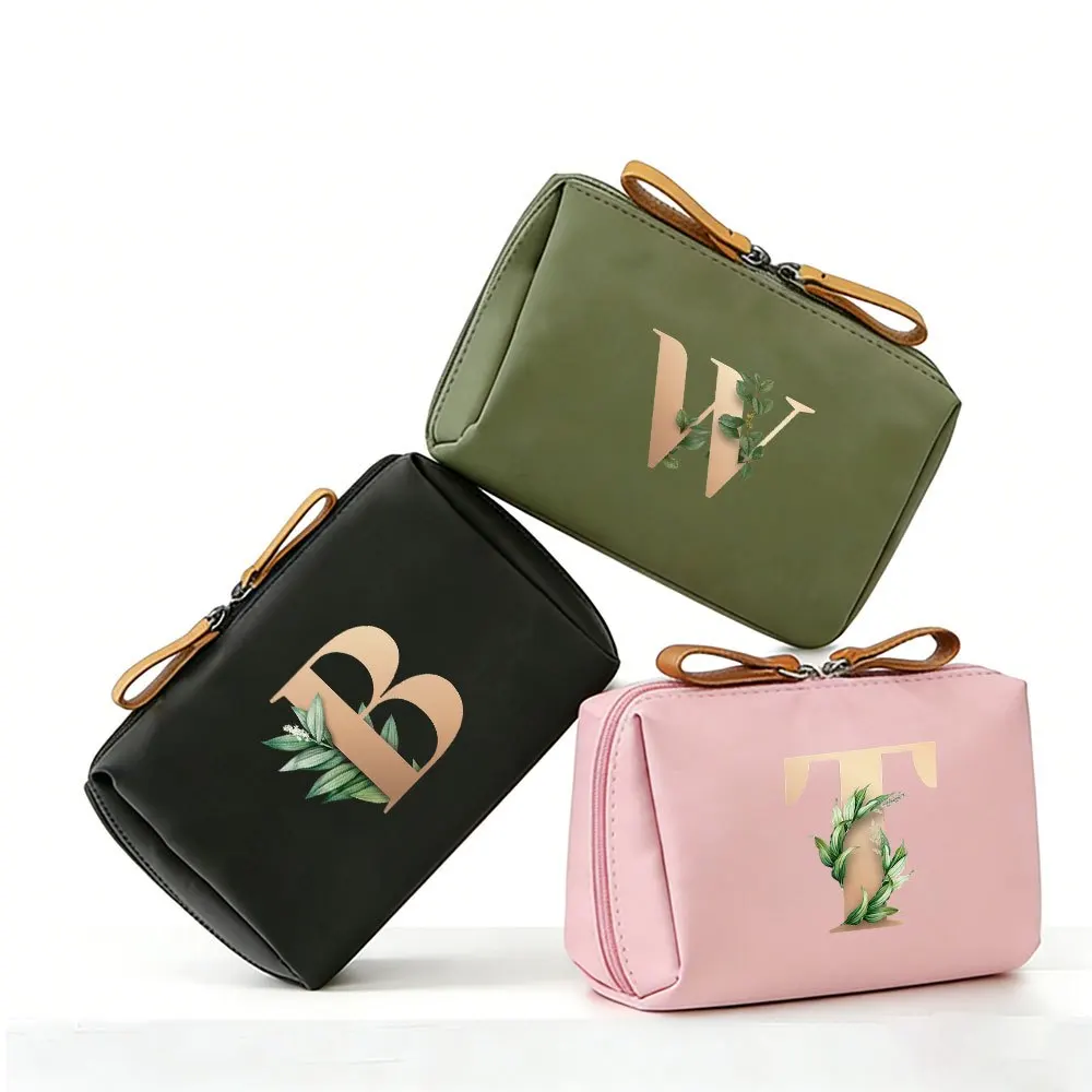 Makeup Bag with 26 Letters, Floral Letter Pattern, Women's Portable Mini Travel Pocket, Red Envelope, Cosmetics Storage Bag