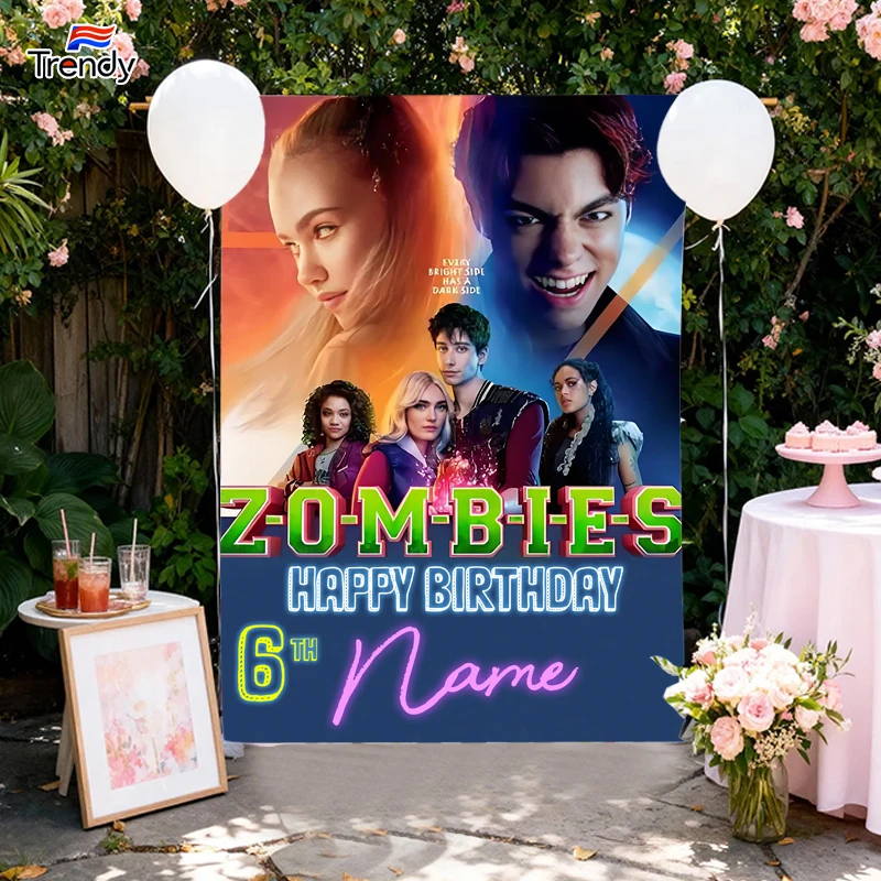 Zombies 4 Birthday Background Girl Custom Birthday Backdrop Banner Flag Banners Personalized Name