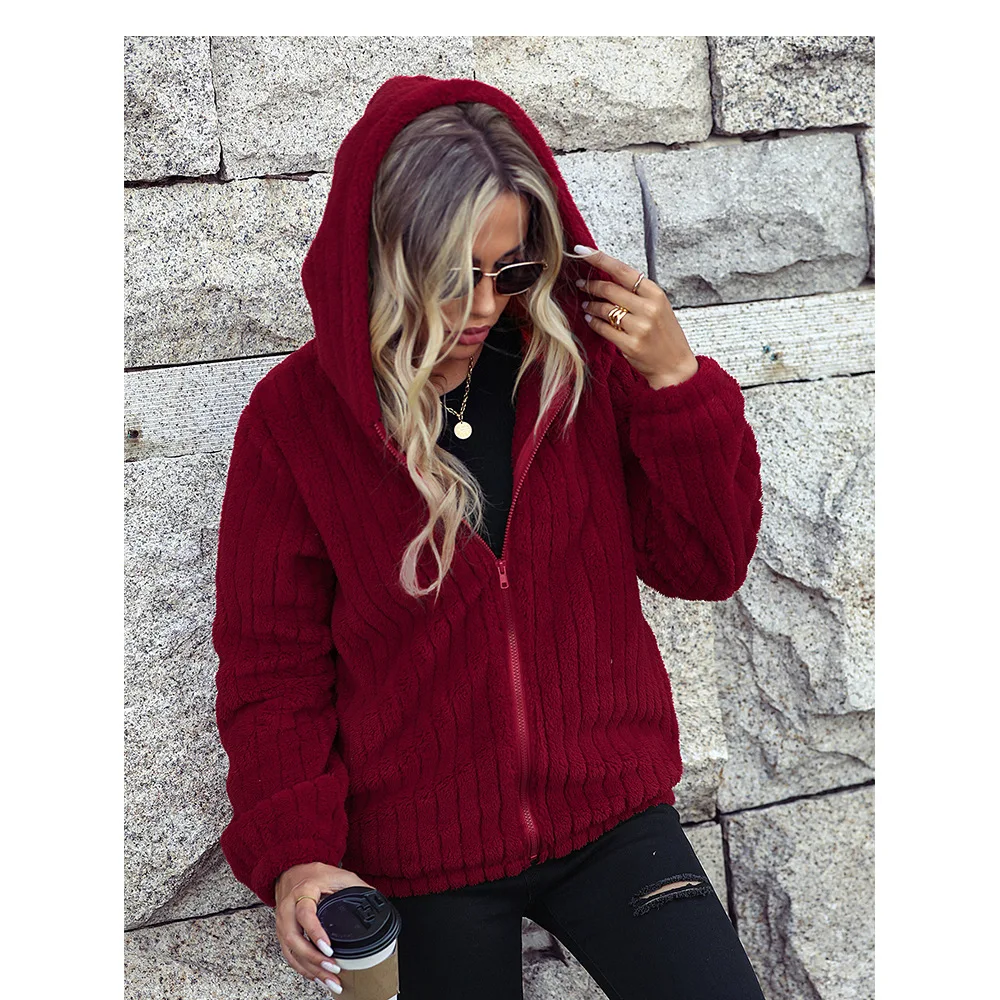 Women\'s S-1XL size Fashionable autumn  women\'s hooded long sleeved loose pit zipper double-sided velvet casual jacket hoodie